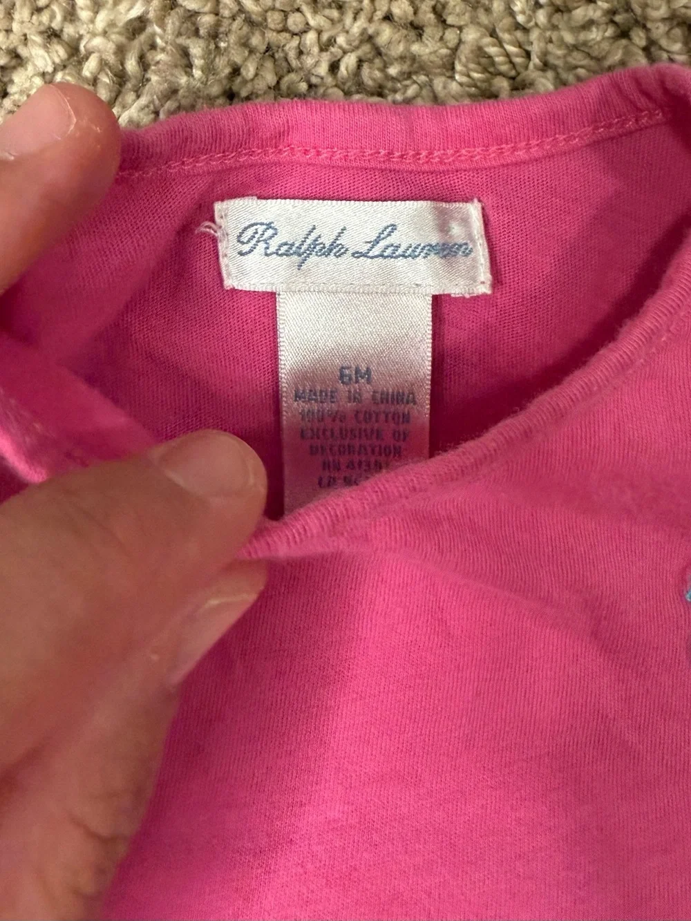 Ralph Lauren Baby Girl Pink White Striped Dress 6M Pony Logo Puff Sleeve